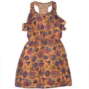 Pink Owl Apparel Juniors Small Peach Floral Sleeveless Ruffle Racerback Dress